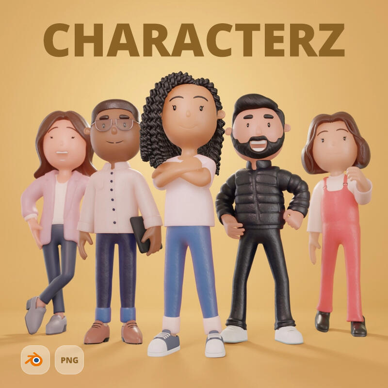 Characterz - 3D modular cartoon characters created in Blender. Free Samples included