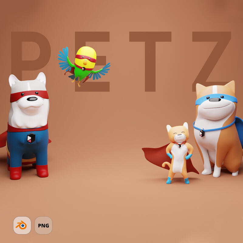 Petz - Cute fully rigged cartoon 3D pets as an amazing extension to our other 3D libraries